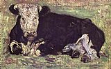 Cows Paintings - lying cow by Vincent van Gogh